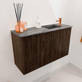 Mondiaz JOYA-DLUX 70cm meuble de salle de bains - couleur Walnut - Vasque FAYE position Droite 1 trou de robinet couleur Sombra.