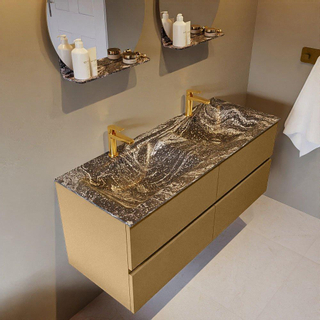 Mondiaz VICA-DLUX ensemble de meuble de salle de bain - 120cm - meuble sous-vasque oro - 4 tiroirs - lavabo encastré cloud double - 2 trous de robinet - version haute de 60cm - lave