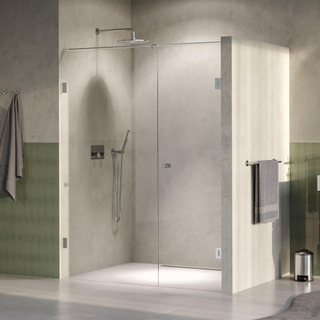 BRAUER Void Carving Porte de niche - 2 pièces - 150x200cm - porte battante 70cm sur mur - revêtement verre - réversible - verre clair - Acier inoxydable brossé PVD