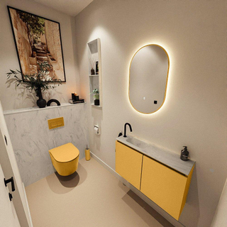 MONDIAZ TURE-DLUX Meuble toilette - 80cm - Ocher - EDEN - vasque Opalo - position gauche - 1 trou de robinet