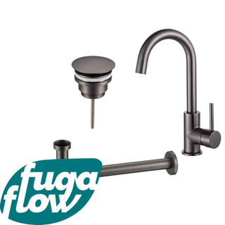 FugaFlow Eccelente Sobrado Badkamer Wastafelkraanset - hoge wastafelkraan - draaibare uitloop - always open plug - verlaagde design sifon - PVD Gepolijst Gunmetal - Black Friday -