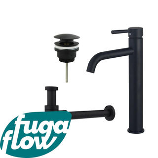 FugaFlow Eccelente Sobrado Badkamer Wastafelkraanset - verhoogde wastafelkraan - klikwaste plug - design sifon - Mat zwart