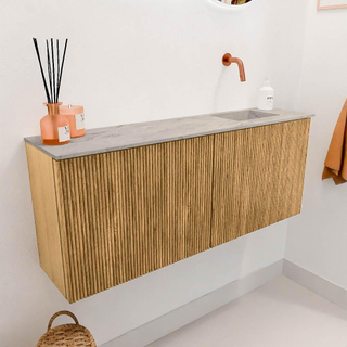 Mondiaz JOYA-DLUX 100cm toiletmeubel - kleur Oak - Wastafel FAYE positie Rechts Zonder kraangat kleur Glace.