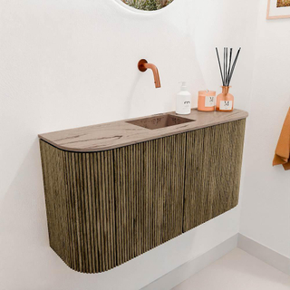 Mondiaz JOYA-DLUX 83.2cm meuble de salle de bains - arrondi gauche et droite couleur Dusk - Vasque FAYE position Milieu Sans trou de robinet couleur Arena.