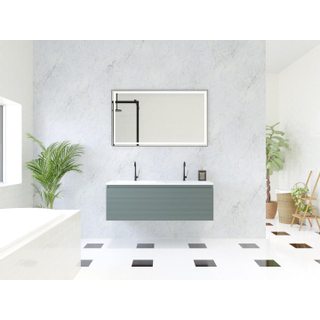 HR Matrix ensemble de meubles de salle de bain 3d 120cm 1 tiroir sans poignée avec bandeau de poignée couleur pétrole mat avec lavabo mince double 2 robinets blanc mat