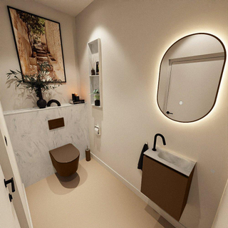 MONDIAZ TURE-DLUX Meuble toilette - 40cm - Rust - EDEN - vasque Opalo - position droite - 1 trou de robinet