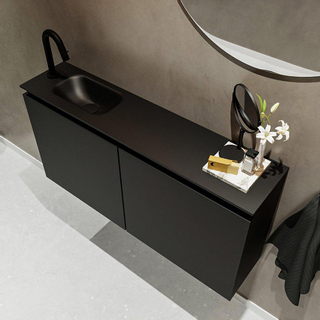 Mondiaz TURE Meuble lave-mains 100x23x50cm 1 trou de robinet 2 portes Urban mat Lavabo Eden Gauche Solid Surface Noir