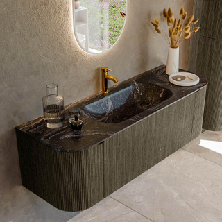 Mondiaz KURVE-DLUX Ensemble de meuble - 140x46x40cm - 1 tiroir - 2 portes - lavabo en solid surface - milieu - 1 trou de robinet - Shadow
