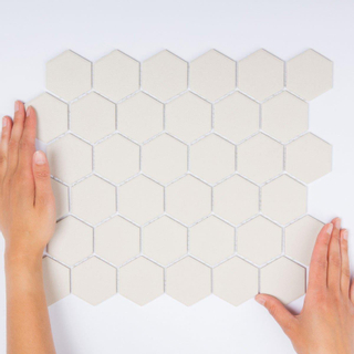 The Mosaic Factory London mozaiëktegel 5,1x5,9x0,6cm - vloertegel - binnen/buiten - hexagon - overglaasd porselein - vorstbestendig - R11 - wit