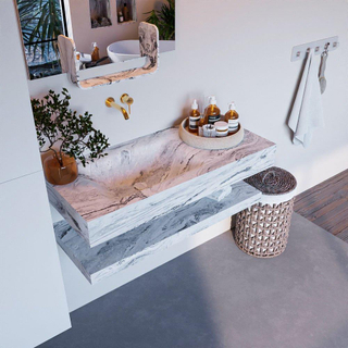 Mondiaz ALAN-DLUX Ensemble de meuble - 100cm - meuble Glace mat - 0 tiroirs - Lavabo Cloud Glace suspendu - vasque Gauche - 0 trous de robinet