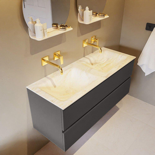 Mondiaz VICA-DLUX ensemble de meuble de salle de bain - 120cm - meuble sous-vasque gris foncé - 2 tiroirs - lavabo encastré cloud double - sans trous de robinet - version haute de 60cm - ostra