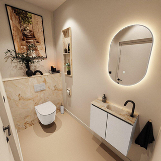 MONDIAZ TURE-DLUX Meuble toilette - 60cm - Linen - EDEN - vasque Frappe - position droite - 1 trou de robinet