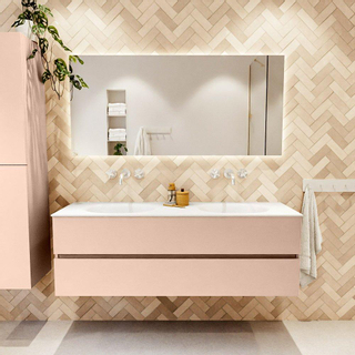 Mondiaz VICA ensemble de meuble de salle de bain - 150cm - meuble sous-vasque rosee - 2 tiroirs - lavabo moon double - sans trous de robinet - version haute de 60cm - talc