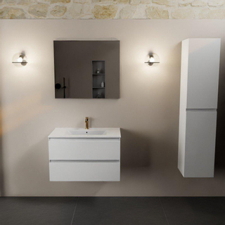 Mondiaz AIVY Ensemble de meuble - 80x45x50cm - 1 trou de robinet - 1 vasque talc céramique - Centre - 2 tiroirs - avec miroir - MDF Talc