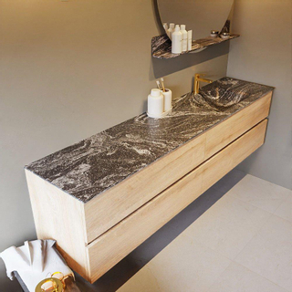 Mondiaz VICA-DLUX ensemble de meuble de salle de bain - 200cm - meuble sous-vasque chêne blanchi - 4 tiroirs - lavabo encastré cloud droite - 1 trou de robinet - miroir modèle spot - version XL 60cm de haut - lave