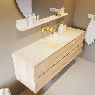 MONDIAZ VICA-DLUX Badkamermeubelset - 150cm - onderkast washed oak - 2 lades - inbouw wastafel cloud midden - zonder kraangaten - 60cm hoge versie - ostra