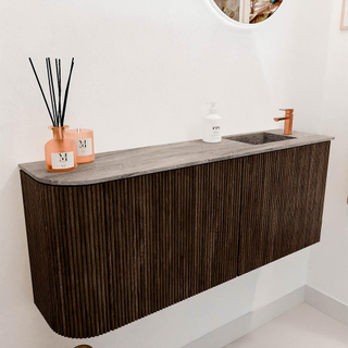 Mondiaz JOYA-DLUX 101.6cm toiletmeubel - ronding links kleur Walnut - Wastafel FAYE positie Rechts 1 kraangat kleur Oza.