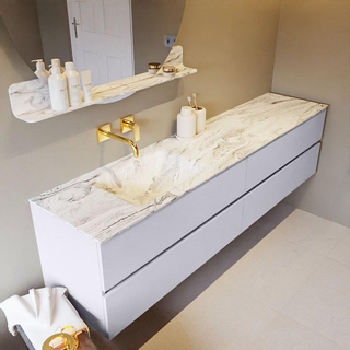 Mondiaz VICA-DLUX ensemble de meuble de salle de bain - 200cm - meuble sous-vasque cale - 4 tiroirs - lavabo encastré cloud gauche - sans trous de robinet - miroir modèle spot - version XL 60cm de haut - glace