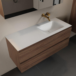Mondiaz AIVY Ensemble de meuble - 120x45x50cm - 0 trous de robinet - 1 vasque Talc Solid surface - Droite - 2 tiroirs - avec miroir - Melamine Mocha