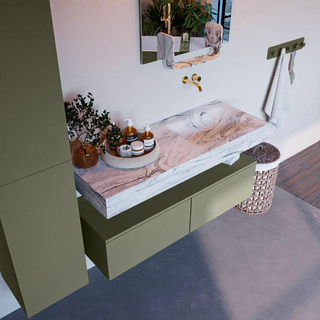 Mondiaz ALAN-DLUX Ensemble de meuble - 120cm - meuble Army mat - 2 tiroirs - Lavabo Cloud Glace suspendu - vasque Droite - 0 trous de robinet