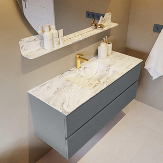 Mondiaz VICA-DLUX Ensemble de meuble de salle de bain - 120cm - meuble sous-vasque plata - 2 tiroirs - lavabo encastrée cloud milieu - 1 trou de robinet - version haute de 60cm - glace