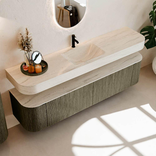 MONDIAZ THOR-DLUX Meuble de salle de bains - 190cm - arrondi gauche + droite - couleur Shadow - 2 tiroirs - 2 portes - Vasque suspendue CLOUD Milieu 1 trou de robinet couleur Meli