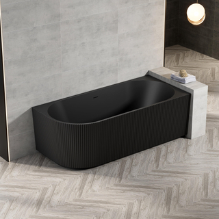 Zeza Nuo Baignoire demi-îlot - 170x80x58cm - droite - nervurée - avec vidage - noir mat
