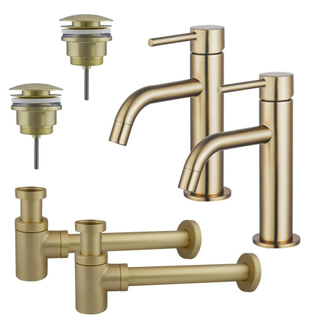 FugaFlow Eccelente Sobrado Slim Kit robinet lavabo - robinet bas - bonde clic clac - siphon design bas - Laiton brossé PVD