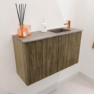 Mondiaz JOYA-DLUX 70cm toiletmeubel - kleur Dusk - Wastafel FAYE positie Rechts 1 kraangat kleur Oza.