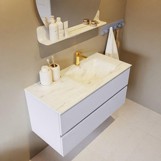 Mondiaz VICA-DLUX ensemble de meuble de salle de bain - 100cm - meuble sous-vasque cale - 2 tiroirs - lavabo encastré cloud droite - 1 trou de robinet - version haute de 60cm - opalo