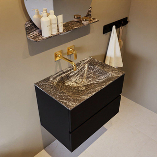 Mondiaz VICA-DLUX ensemble de meuble de salle de bain - 70cm - meuble sous-vasque urban - 2 tiroirs - lavabo encastré cloud milieu - sans trous de robinet - miroir modèle spot - version XL 60cm haut - lave