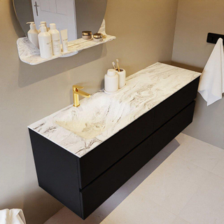 Mondiaz VICA-DLUX ensemble de meuble de salle de bain - 150cm - meuble sous-vasque urban - 4 tiroirs - lavabo encastré cloud gauche - 1 trou de robinet - version haute de 60cm - glace