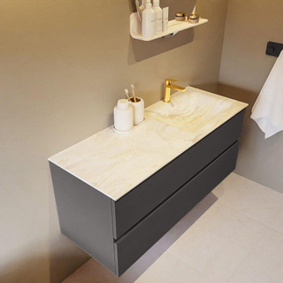 Mondiaz VICA-DLUX Ensemble de meuble de salle de bain - 120cm - meuble sous-vasque gris foncé - 2 tiroirs - lavabo encastré cloud droite - 1 trou de robinet - version haute de 60cm - ostra