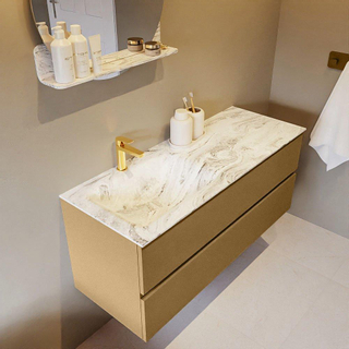 Mondiaz VICA-DLUX ensemble de meuble de salle de bain - 120cm - meuble sous-vasque oro - 2 tiroirs - lavabo encastré cloud gauche - 1 trou de robinet - version haute de 60cm - glace