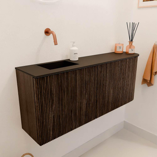 Mondiaz JOYA 101.6cm toiletmeubel - ronding rechts kleur Walnut - Wastafel FAYE positie Links Zonder kraangat kleur Urban.