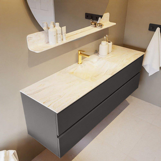 Mondiaz VICA-DLUX ensemble de meuble de salle de bain - 150cm - meuble sous-vasque gris foncé - 2 tiroirs - lavabo encastré nuage milieu - 1 trou de robinet - version haute de 60cm - ostra