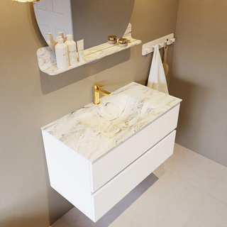 Mondiaz VICA-DLUX ensemble de meuble de salle de bain - 90cm - meuble sous lavabo talc - 2 tiroirs - lavabo encastré cloud milieu - 1 trou de robinet - version haute de 60cm - glace