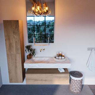 Mondiaz ALAN-DLUX Ensemble de meuble - 110cm - meuble Washed Oak mat - 1 tiroir - Lavabo Cloud Frappe suspendu - vasque Gauche - 0 trous de robinet