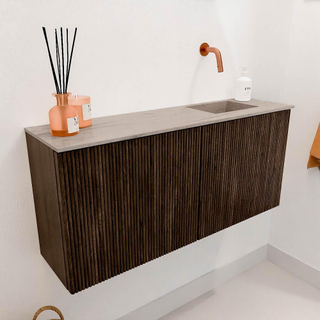 Mondiaz JOYA-DLUX 90cm toiletmeubel - kleur Walnut - Wastafel FAYE positie Rechts Zonder kraangat kleur Saba.