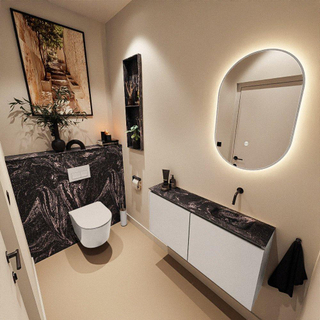 MONDIAZ TURE-DLUX Meuble toilette - 100cm - Linen - EDEN - vasque Lava - position droite - sans trou de robinet