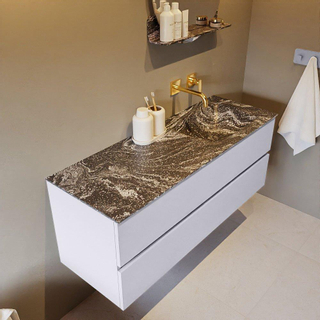 Mondiaz VICA-DLUX Ensemble de meuble de salle de bain - 130cm - meuble sous-vasque cale - 2 tiroirs - lavabo encastrée cloud droite - sans trous de robinet - version haute de 60cm - lave