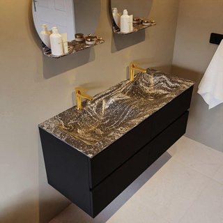 Mondiaz VICA-DLUX ensemble de meuble de salle de bain - 120cm - meuble sous-vasque urbain - 4 tiroirs - lavabo encastré cloud double - 2 trous de robinet - version haute de 60cm - lave