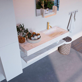 Mondiaz ALAN-DLUX Ensemble de meuble - 120cm - meuble Ostra mat - 0 tiroirs - Lavabo Cloud Ostra suspendu - vasque Droite - 1 trou de robinet