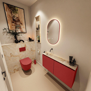 MONDIAZ TURE-DLUX Meuble toilette - 100cm - Fire - EDEN - vasque Frappe - position gauche - sans trou de robinet