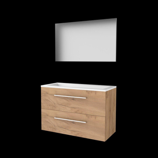 Basic-Line Basic 46 ensemble de meubles de salle de bain 100x46cm avec poignées 2 tiroirs vasque acrylique 0 trous de robinetterie miroir mfc whisky oak