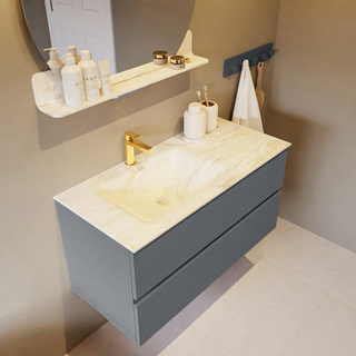 Mondiaz VICA-DLUX Ensemble de meuble de salle de bain - 100cm - meuble sous-vasque plata - 2 tiroirs - lavabo encastrée cloud gauche - 1 trou de robinet - version haute de 60cm - ostra