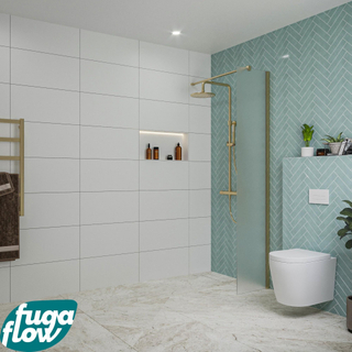 FugaFlow Eccelente Vetro inloopdouche badkamer - 40x200cm - mat glas - wandarm - geborsteld messing