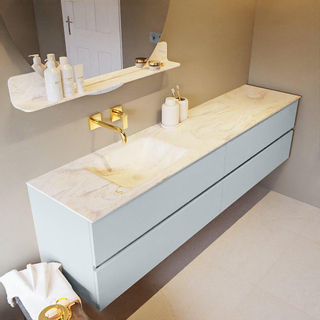 Mondiaz VICA-DLUX ensemble de meuble de salle de bain - 200cm - meuble sous-vasque argile - 4 tiroirs - lavabo encastré nuage gauche - sans trous de robinet - version haute de 60cm - ostra