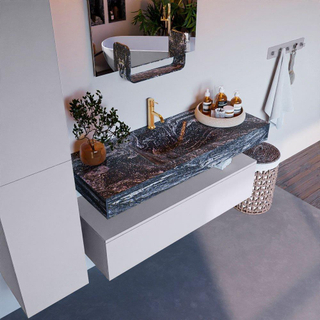Mondiaz ALAN-DLUX Ensemble de meuble - 120cm - meuble Cale mat - 1 tiroir - Lavabo Cloud Lava suspendu - vasque Centre - 1 trou de robinet