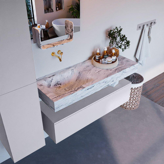 Mondiaz ALAN-DLUX Ensemble de meuble - 120cm - meuble Cale mat - 1 tiroir - Lavabo Cloud Glace suspendu - vasque Gauche - 0 trous de robinet
